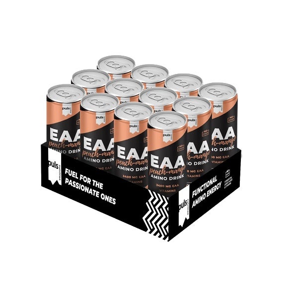 PULS Nutrition 12 X Persikka-Mango kofeiiniton EAA Aminohappojuoma 330 ml