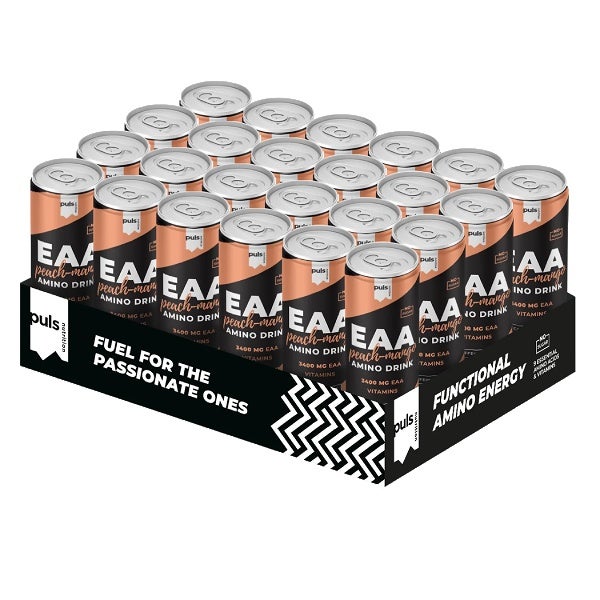 PULS Nutrition 24 X Persikka-Mango kofeiiniton EAA Aminohappojuoma 330 ml